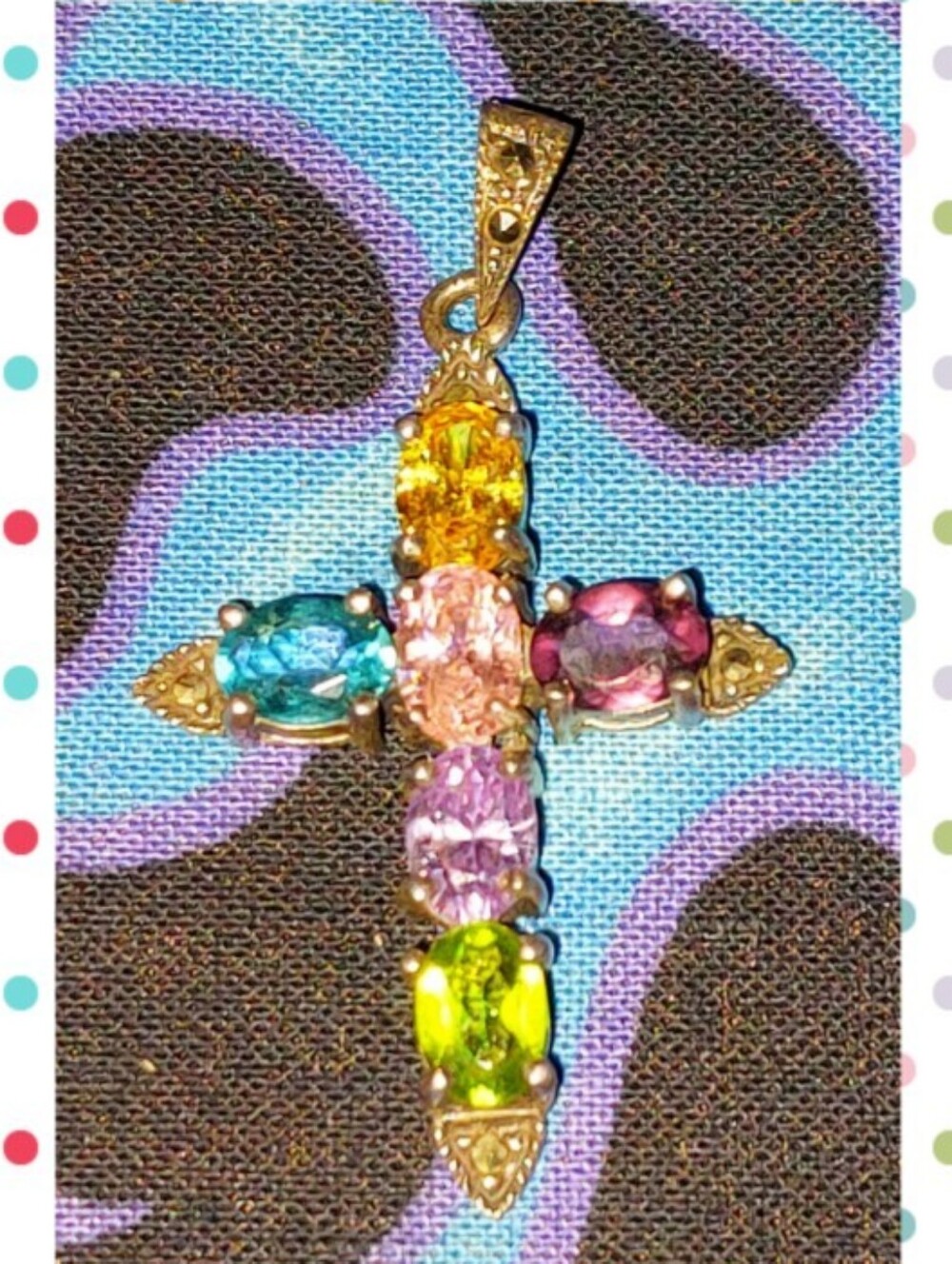 Sml/Med Size Sterling Silver w/Clear Gemstones Textured Marcasite Cross Pendant